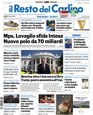 Prima pagina Il Resto del Carlino di oggi - Quotidiano regionale