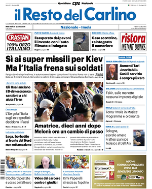 Prima pagina Il Resto del Carlino di oggi - Quotidiano regionale