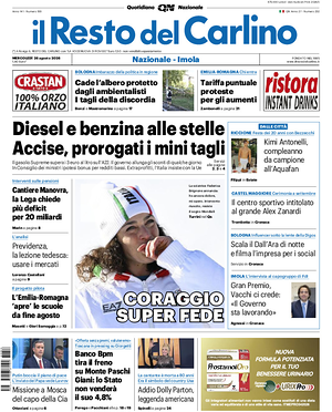 Prima pagina Il Resto del Carlino di oggi - Quotidiano regionale