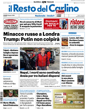 Prima pagina Il Resto del Carlino di oggi - Quotidiano regionale