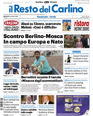 Prima pagina Il Resto del Carlino di oggi - Quotidiano regionale