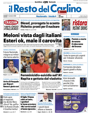 Prima pagina Il Resto del Carlino di oggi - Quotidiano regionale