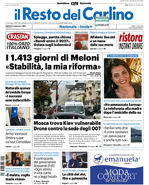 Prima pagina Il Resto del Carlino di oggi - Quotidiano regionale