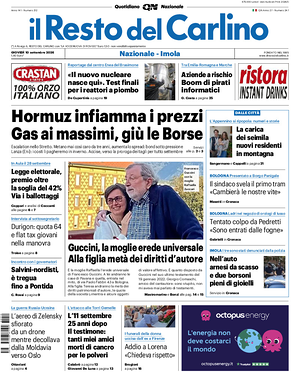 Prima pagina Il Resto del Carlino di oggi - Quotidiano regionale