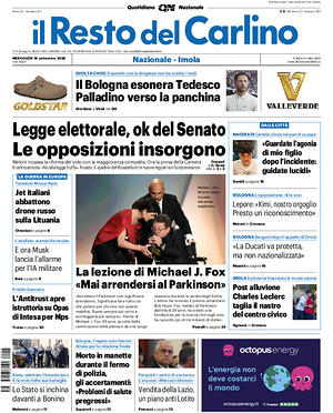 Prima pagina Il Resto del Carlino di oggi - Quotidiano regionale