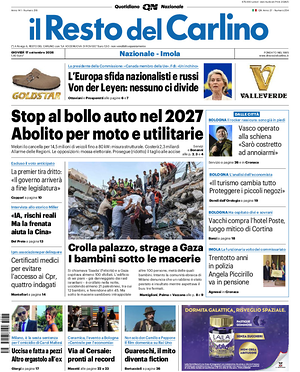 Prima pagina Il Resto del Carlino di oggi - Quotidiano regionale