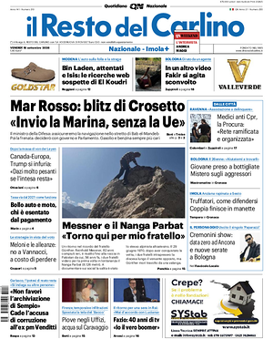 Prima pagina Il Resto del Carlino di oggi - Quotidiano regionale