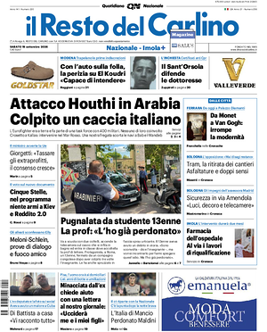 Prima pagina Il Resto del Carlino di oggi - Quotidiano regionale