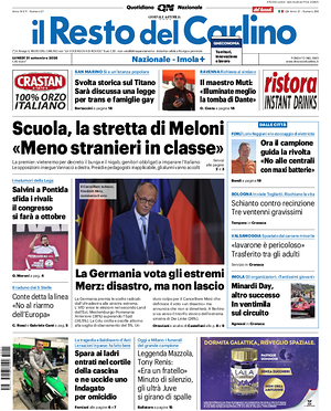 Prima pagina Il Resto del Carlino di oggi - Quotidiano regionale