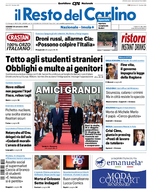 Prima pagina Il Resto del Carlino di oggi - Quotidiano regionale
