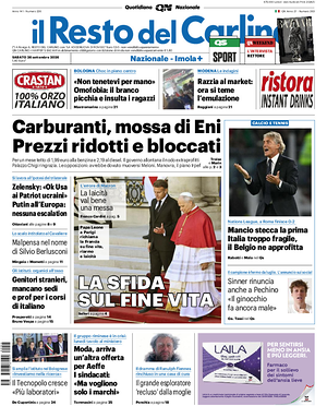 Prima pagina Il Resto del Carlino di oggi - Quotidiano regionale