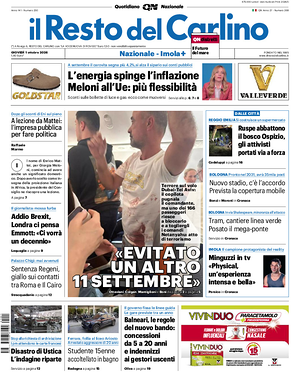 Prima pagina Il Resto del Carlino di oggi - Quotidiano regionale