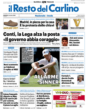Prima pagina Il Resto del Carlino di oggi - Quotidiano regionale