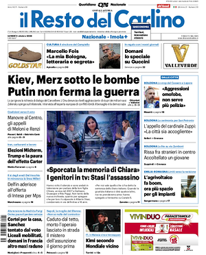 Prima pagina Il Resto del Carlino di oggi - Quotidiano regionale