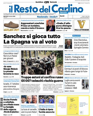 Prima pagina Il Resto del Carlino di oggi - Quotidiano regionale