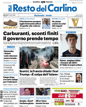Prima pagina Il Resto del Carlino di oggi - Quotidiano regionale