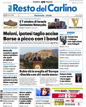 Prima pagina Il Resto del Carlino di oggi - Quotidiano regionale