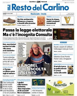 Prima pagina Il Resto del Carlino di oggi - Quotidiano regionale
