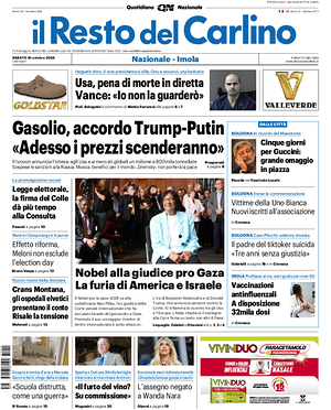 Prima pagina Il Resto del Carlino di oggi - Quotidiano regionale