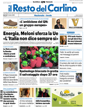 Prima pagina Il Resto del Carlino di oggi - Quotidiano regionale