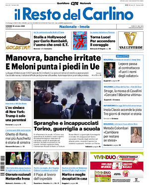 Prima pagina Il Resto del Carlino di oggi - Quotidiano regionale