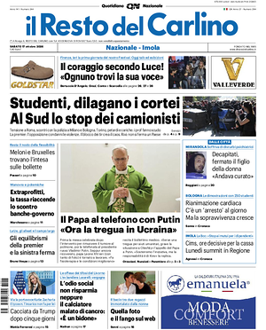 Prima pagina Il Resto del Carlino di oggi - Quotidiano regionale