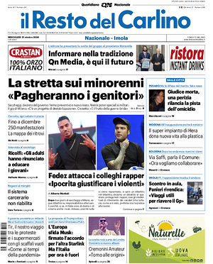Prima pagina Il Resto del Carlino di oggi - Quotidiano regionale