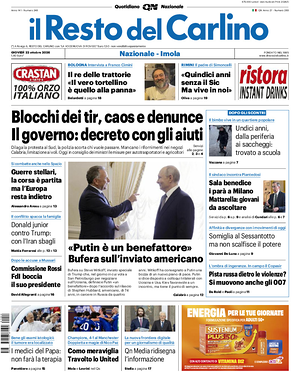 Prima pagina Il Resto del Carlino di oggi - Quotidiano regionale