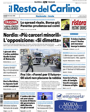 Prima pagina Il Resto del Carlino di oggi - Quotidiano regionale