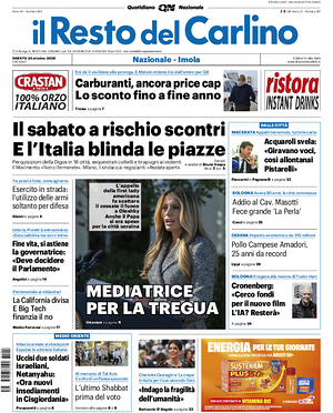 Prima pagina Il Resto del Carlino di oggi - Quotidiano regionale