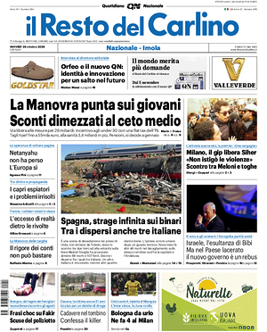 Prima pagina Il Resto del Carlino di oggi - Quotidiano regionale