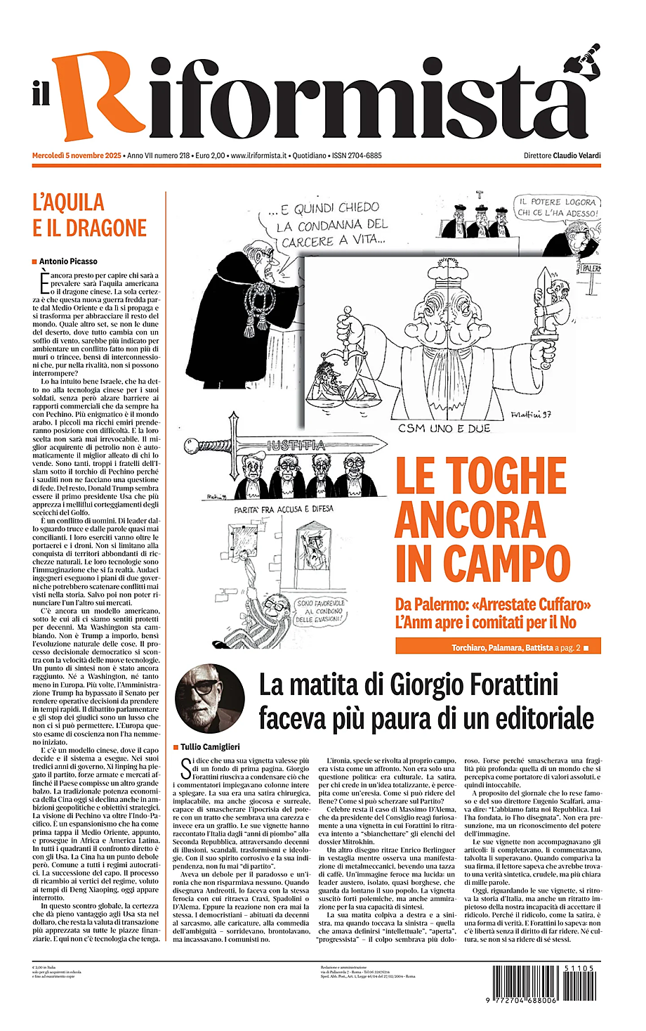 Prima pagina Il Riformista di oggi - Edicola 5 Novembre 2025