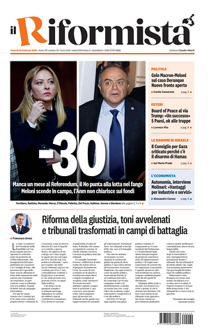 Prima pagina Il Riformista di oggi - Quotidiano nazionale