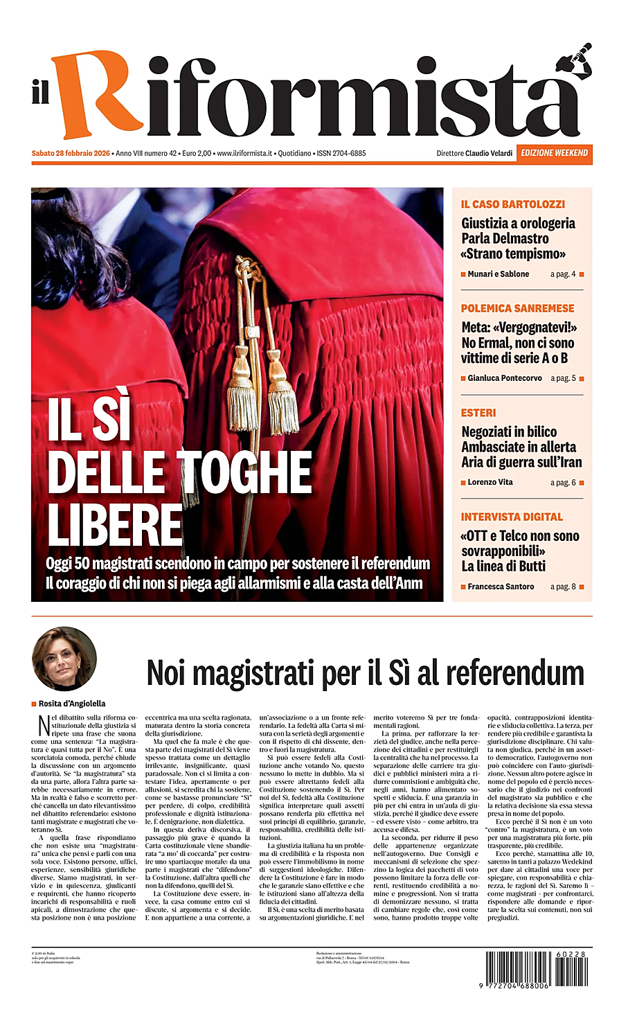 Prima pagina Il Riformista di oggi - Edicola 28 Febbraio 2026