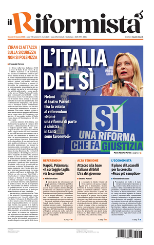 Prima pagina Il Riformista di oggi - Quotidiano nazionale