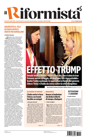 Prima pagina Il Riformista di oggi - Quotidiano nazionale