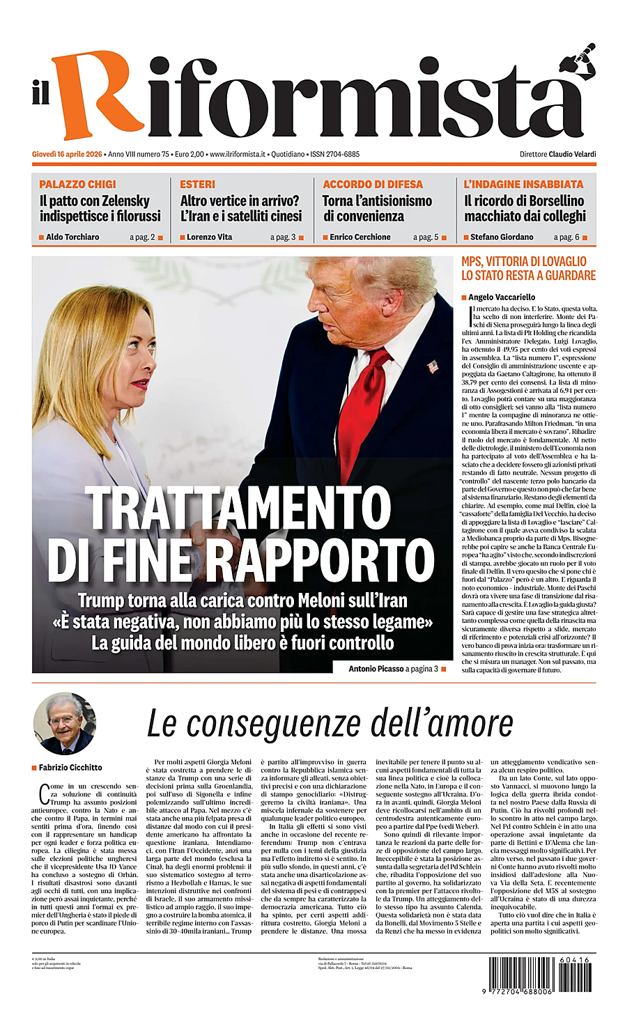 Prima pagina Il Riformista di oggi - Edicola 16 Aprile 2026