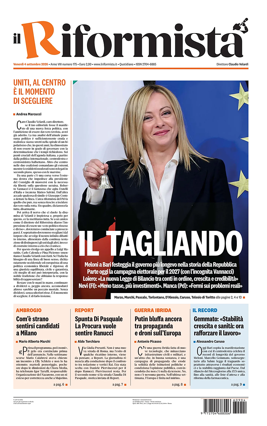 Prima pagina Il Riformista di oggi - Edicola 4 Settembre 2026