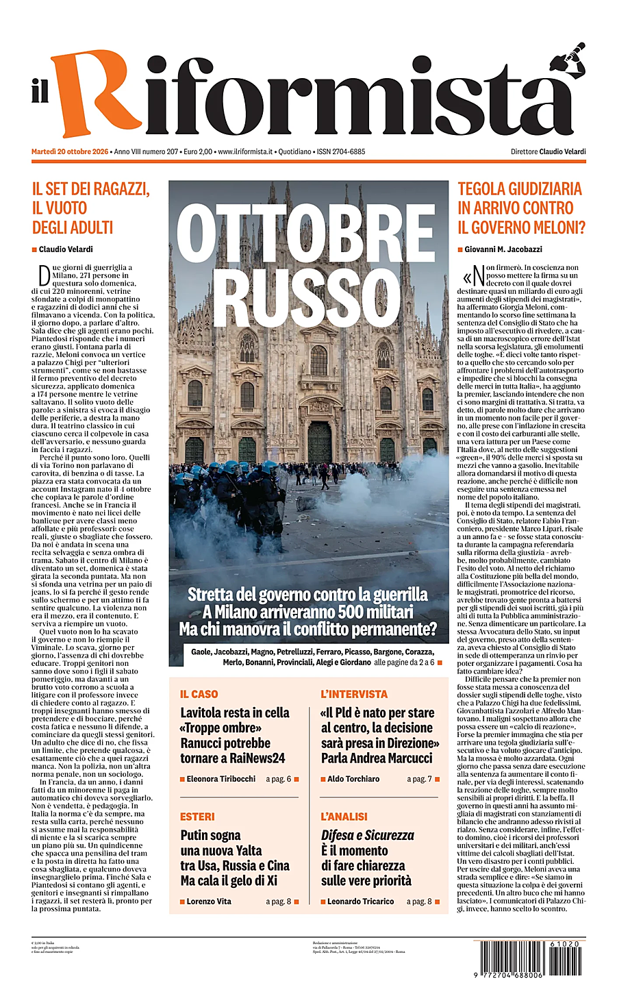 Prima pagina Il Riformista di oggi - Edicola 20 Ottobre 2026