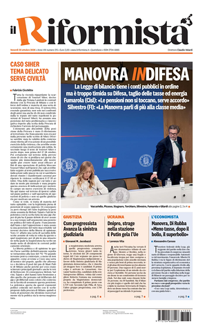 Prima pagina Il Riformista di oggi - Quotidiano nazionale
