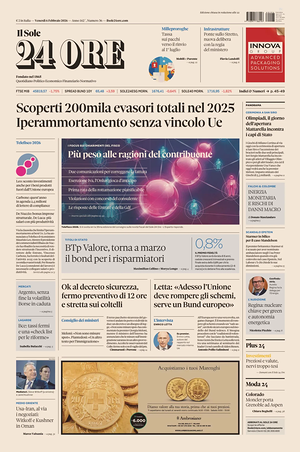 Prima pagina Il Sole 24 Ore di oggi - Quotidiano finanza