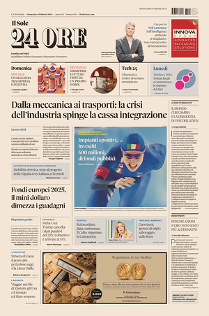Prima pagina Il Sole 24 Ore di oggi - Quotidiano finanza