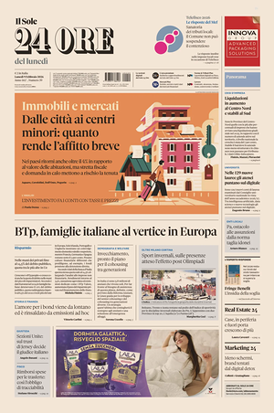 Prima pagina Il Sole 24 Ore di oggi - Quotidiano finanza