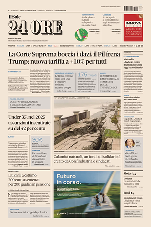 Prima pagina Il Sole 24 Ore di oggi - Quotidiano finanza