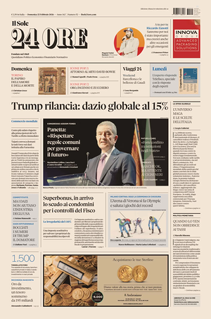 Prima pagina Il Sole 24 Ore di oggi - Quotidiano finanza