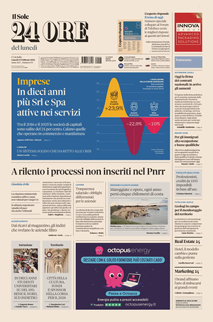 Prima pagina Il Sole 24 Ore di oggi - Quotidiano finanza