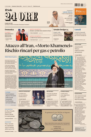 Prima pagina Il Sole 24 Ore di oggi - Quotidiano finanza