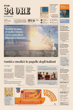 Prima pagina Il Sole 24 Ore di oggi - Quotidiano finanza