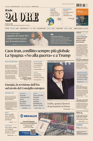 Prima pagina Il Sole 24 Ore di oggi - Quotidiano finanza