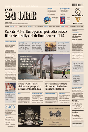 Prima pagina Il Sole 24 Ore di oggi - Quotidiano finanza